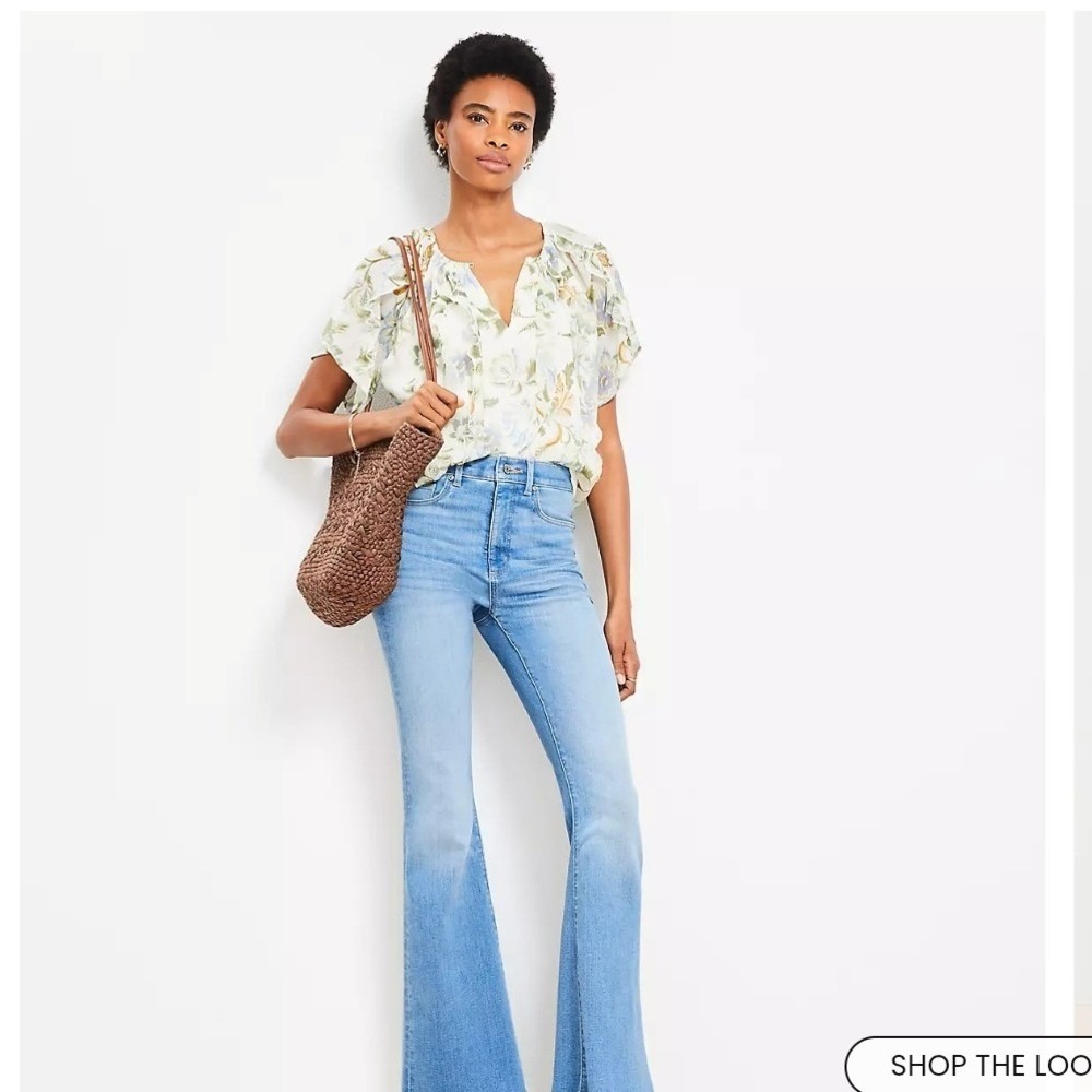 LOFT The Slim Flare Jeans Light Wash High Rise Raw‎ Hem 32 14 616398